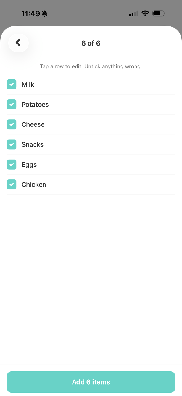 Scan a list: photograph a handwritten list and AI extracts every item